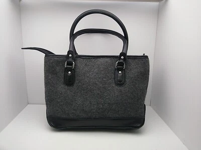 Vintage LL Bean Gray Grey & Black Tote Hand Bag Purse Wool & Leather  12x9x4 - Image 1 of 4