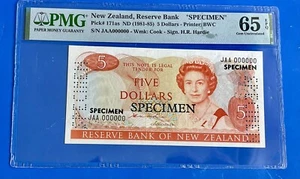 New Zealand Five Dollar Specimen Banknote Gem Unc 65 PLEASE READ POSTAGE DETAILS - Picture 1 of 4