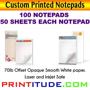 CUSTOM PRINT NOTEPADS 4X5.5 (100 PADS-50 SHEETS) 70LB Opaque Print PERSONALIZED - Picture 1 of 1
