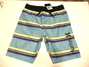 NEW Hurley sz Small aqua black  stripe boys youth 6 or 8 shorts swimsuit trunk - Picture 1 of 2