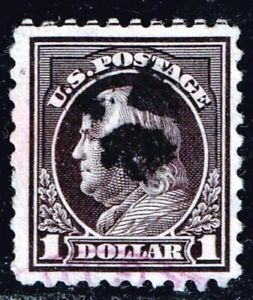 US STAMP  #478 - 1916-17 $1 Franklin, violet black used stamp