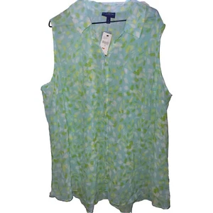 NWT Lane Bryant Sleeveless Colorful Collared Buton Up Top - Size 28 - Semi-Sheer - Picture 1 of 7