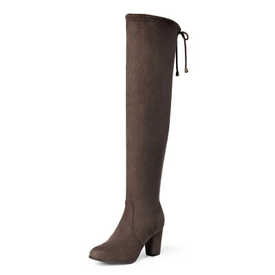 Womens Suede Over The Knee Thigh High Boots High Block Heel Sexy Boots Top - Image 1 of 4