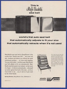 Vintage 1964 BORG-WANRNER MAJI-BUCKLE Automatic Seat Belt 60's Print Ad - Picture 1 of 1
