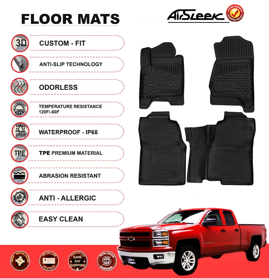 2014-18 Chevrolet Silverado GMC Sierra 1500 2500 Floor Mats Crew Cab All Weather - Imagem 1 de 4