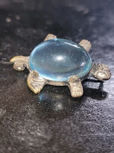 Vintage Silver Tone Turtle Brooch Pin with Light Blue Belly Stone - Picture 1 of 10