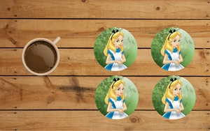 ALICE IN WONDERLAND DESIGN ROUND COASTER SET OF 4 CUSTOM MADE 3.5" - Picture 1 of 2
