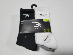 NIKE Brand Boys Socks Crew Cushioned Breathable Dri Fit 6 Pairs Shoe SZ 3Y-5Y - Picture 1 of 7