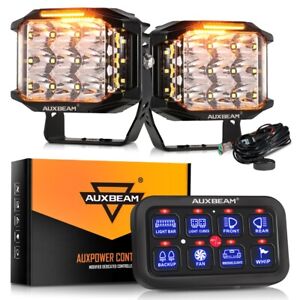 AUXBEAM Pair 5" LED Work Light Offroad Driving Lamp BA80 8 Gang Switch Panel Kit