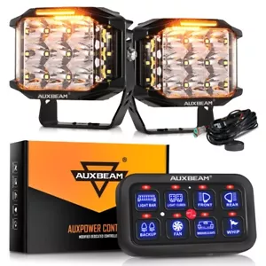 AUXBEAM Pair 5" LED Work Light Offroad Driving Lamp BA80 8 Gang Switch Panel Kit - Picture 1 of 16