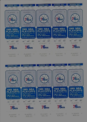 10 Philadelphia 76ers 1988 PLAYOFFS TICKETS ATTACHED UNUSED - Barkley, Cheeks Cover
