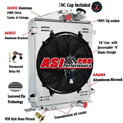 Relé de ventilador de cubierta de radiador de aluminio de 4 filas para Ford Modelo 1932 Base BB 3,3 L L4 AT Foto 1 de 4