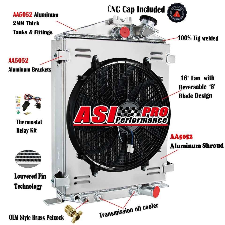 Relé de ventilador de cubierta de radiador de 4 filas para Ford Modelo 18/B/BB 1932 3,3 L l4 Gas AT Foto 1 de 4