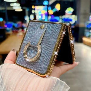 Diamond Ring Holder Plating Case For Samsung Galaxy Z Flip6 5 4 3 Pattern Cover - Picture 1 of 18