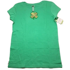 Camiseta Trébol St. Patricks Día Niñas Jóvenes XLarge 14/16 Lentejuelas Verdes Nueva - Imagen 1 de 4