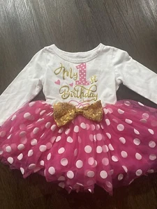 Girls My First Birthday Gold Pink Polka Dot Tutu Size 12/18 Months #16 - Picture 1 of 5