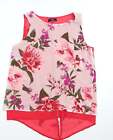 Wallis Womens Red Floral Polyester Basic Tank Size 8 Round Neck