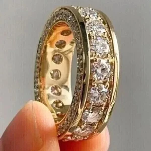 2.50Ct Round Cut Lab Created Diamond 14K Yellow Gold Plated Wedding Band Ring - Picture 1 of 6