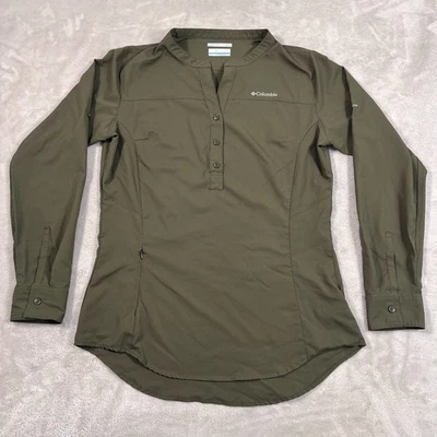 Рубашка женская Columbia средняя оливково-зеленая на пуговицах спереди с длинным рукавом легкая - Изображение 1 из 4