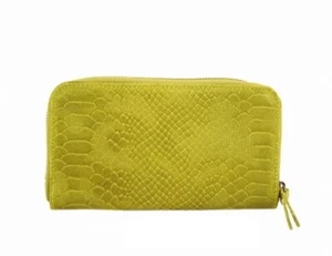 Billetera/cartera italiana de cuero genuino con cremallera - amarillo - Imagen 1 de 4