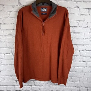The North Face Sweater Mens Large Orange Cotton Wool Blend Quarter Zip Pullover - Picture 1 of 7
