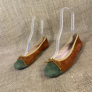Pretty Ballerinas Vintage Ballet Flats Slip On Suede Rust Olive Women Sz 7.5 - Picture 1 of 9