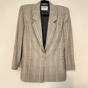 Kasper Plaid Tan Pink Viscose Linen Pockets Lining One Button Sz 10 - Picture 1 of 9