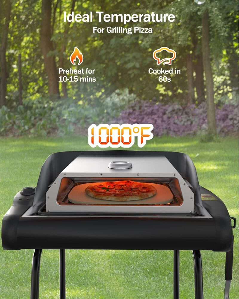 Pizza Oven with 12"x 12" Pizza Stone for Backyard Gas Grill Pizza Maker Gift USA