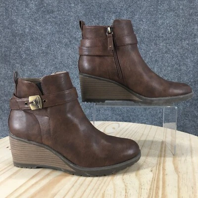 Dr Scholls Boots Womens 9.5 M Camille Wedge Ankle Booties Brown Faux Leather - Image 1 of 4