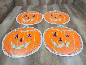Vintage Halloween Pumpkin Jack O Lantern Vinyl Placemats Set Of 4  - Picture 1 of 7