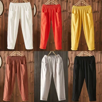 Women's Summer Ladies Cotton Linen Baggy Casual Harem Pants Trousers Plus Size ⇓ - Image 1 of 4