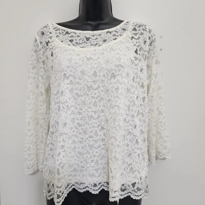 Nuevo con etiquetas Top MADISON Talla Mediana Encaje Capas Botón Espalda Manga Larga Marfil Foto 1 de 4