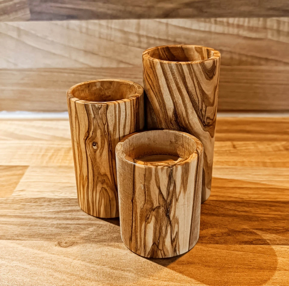 Teelichthalter Set 3- teilig aus Olivenholz Kerze Holz Tischdeko Elixir #200 - Bild 1 von 4