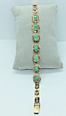 Brazalete 7,50 Oro Amarillo 14K Jadeíta 7 Paneles Jade con Eslabones Pesados y Cierre Foto 1 de 4