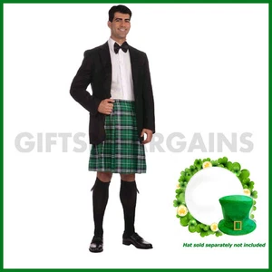 St Patrick's Day Adult Irish Costume Gentleman Kilt Green Plaid Skirt Pats XL - Picture 1 of 2