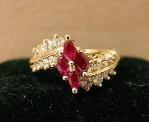2.90Ct Marquise Cut Lab Created Ruby Engagement Ring 14k Yellow Gold Plated - Picture 1 of 4