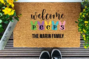 Welcome Peeps Doormat | Personalized Welcome Mat, Easter Door Mat, Housewarming - Picture 1 of 5