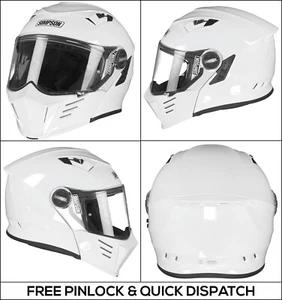 Simpson Darksome White Mod Bandit Helmet Road Legal Internal Visor UK - Picture 1 of 10