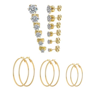 9 Paar Set (6 Paar Zirkonia Ohrstecker + 3 Paar Creolen hypoallergen) - Bild 1 von 26