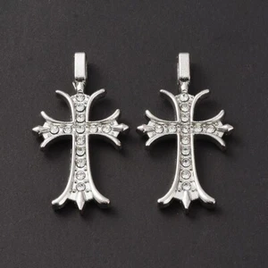 5 Stunning Cross Shaped Silver Tone Pendants with Clear Rhinestones 35 x 19.5mm - Picture 1 of 4
