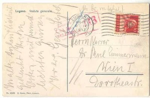 SWITZERLAND LUGANO LITHO POSTCARD ABROAD to AUSTRIA 9.IV 1917 K.u.K. WAR CENSOR - Picture 1 of 2