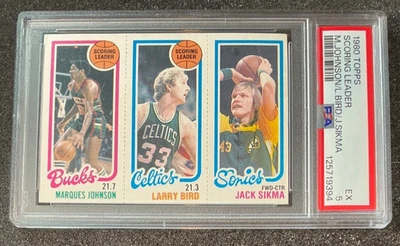 1980 Topps Scoring Leader Johnson, Bird, Sikma HOF  PSA 5 EX - Image 1 of 2