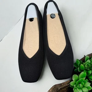 Zapatos planos de ballet para mujer 9, 40 Vivaia Margot 2.0 negros punta cuadrada tejidos sin cordones - Imagen 1 de 11