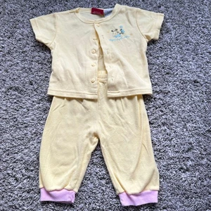 Vintage Disney Baby Mickey Mouse Pajama Set 3/6M Yellow Night Night Baby Outfit - Picture 1 of 7