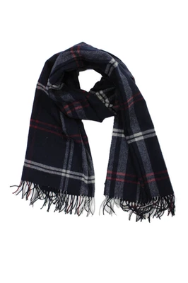 Bufanda clásica azul Club Monaco para mujer con flecos estampado a cuadros de lana talla 76" x 14" Foto 1 de 4