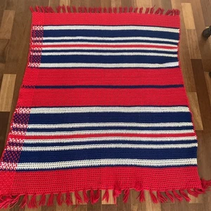 Red White Blue Crochet Afghan Lap/Blanket Throw Shawl 57x51” patriotic handmade - Picture 1 of 6