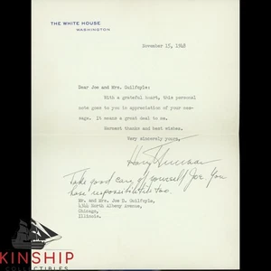 Carta de la Casa Blanca firmada por el presidente Harry Truman JSA LOA rara automática Z2365 - Imagen 1 de 5