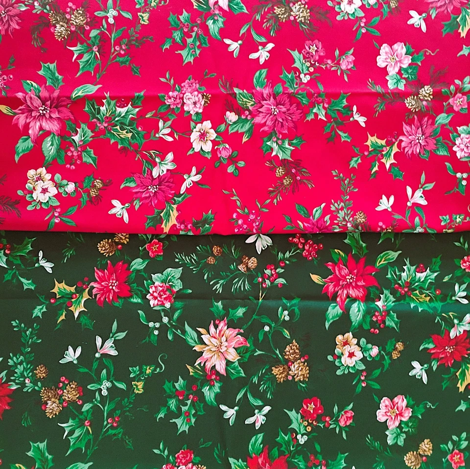 Floral Cranston VIP Natal Poinsétia 2 peças. Vermelho e verde 6 jardas no total - Imagem 1 de 2