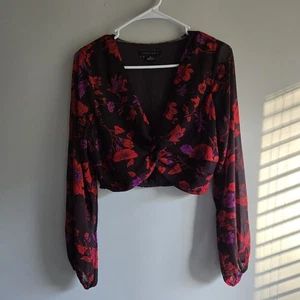 Sanctuary Long Sleeve Sheer Criss Cross Crop Blouse Size XS - Picture 1 of 6