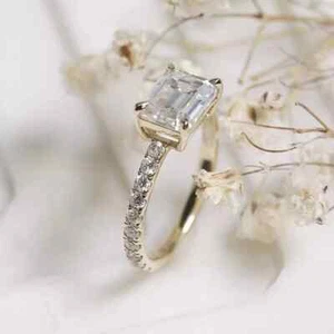 3 Ct Emerald Cut Lab Created Diamond Engagement Ring 14k Yellow Gold Plated - Picture 1 of 5